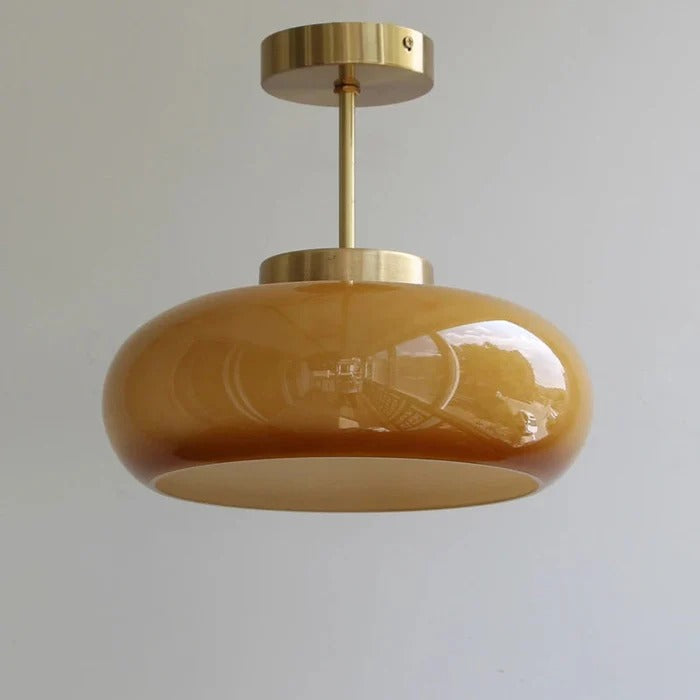 AmberDome – Vintage Semi Flush Ceiling Light with Orange Glass Dome