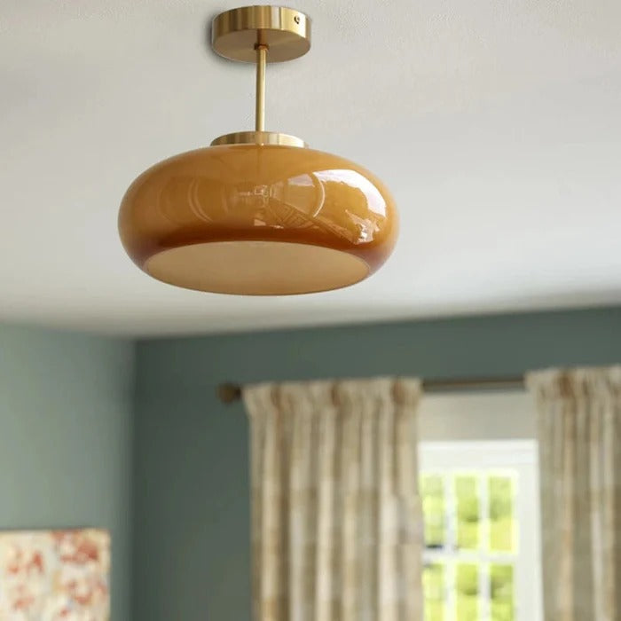 AmberDome – Vintage Semi Flush Ceiling Light with Orange Glass Dome