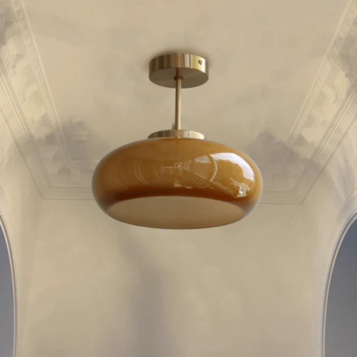 AmberDome – Vintage Semi Flush Ceiling Light with Orange Glass Dome