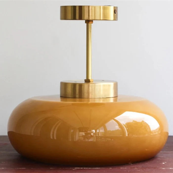 AmberDome – Vintage Semi Flush Ceiling Light with Orange Glass Dome