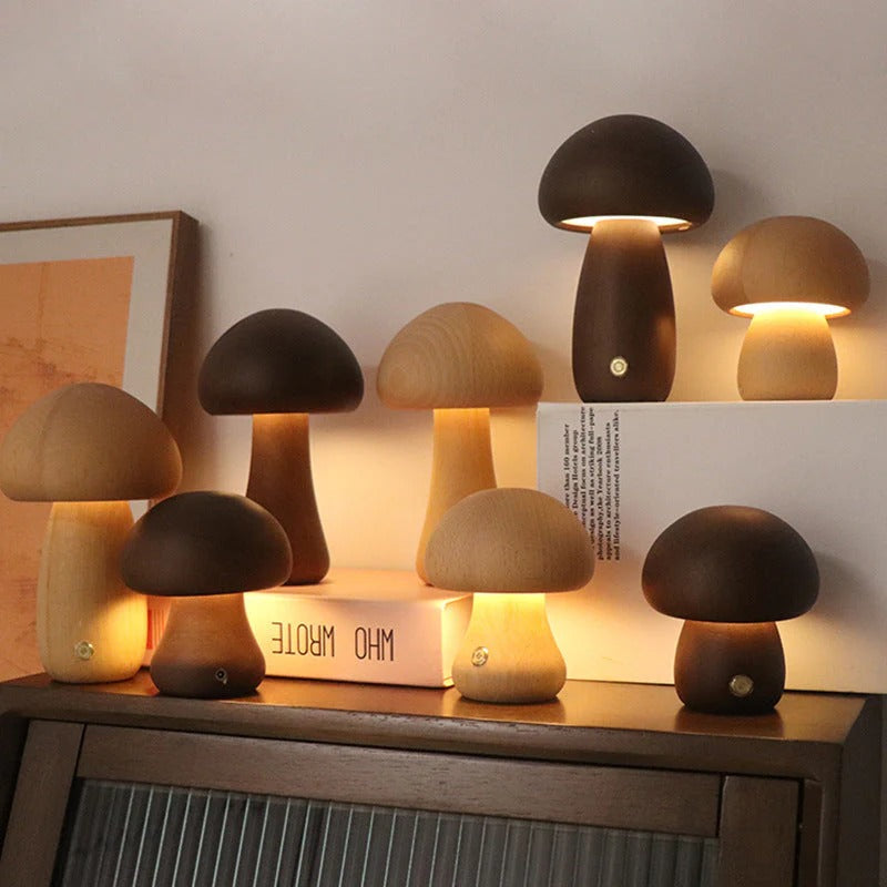 MiloGlow – Wooden LED Mushroom Table Lamp