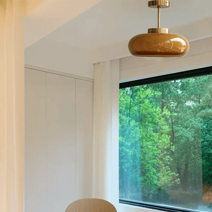 AmberDome – Vintage Semi Flush Ceiling Light with Orange Glass Dome
