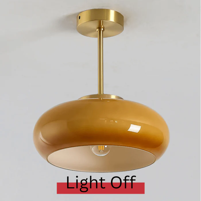 AmberDome – Vintage Semi Flush Ceiling Light with Orange Glass Dome