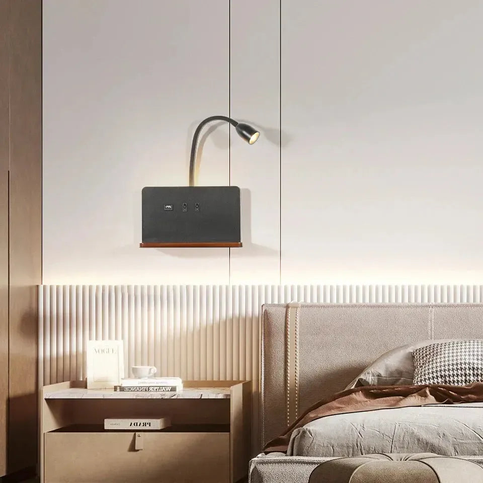 LumiCharge – Modern LED Wall Lamp with USB & Wireless Charging