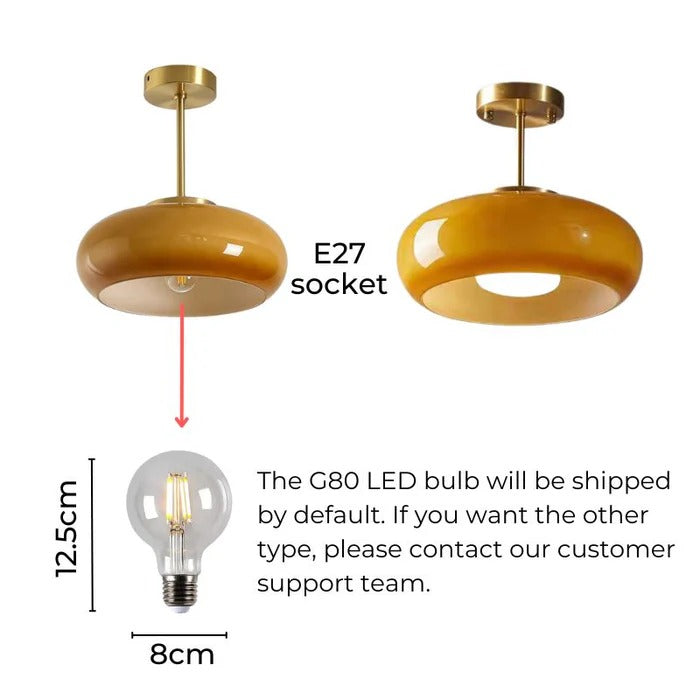 AmberDome – Vintage Semi Flush Ceiling Light with Orange Glass Dome