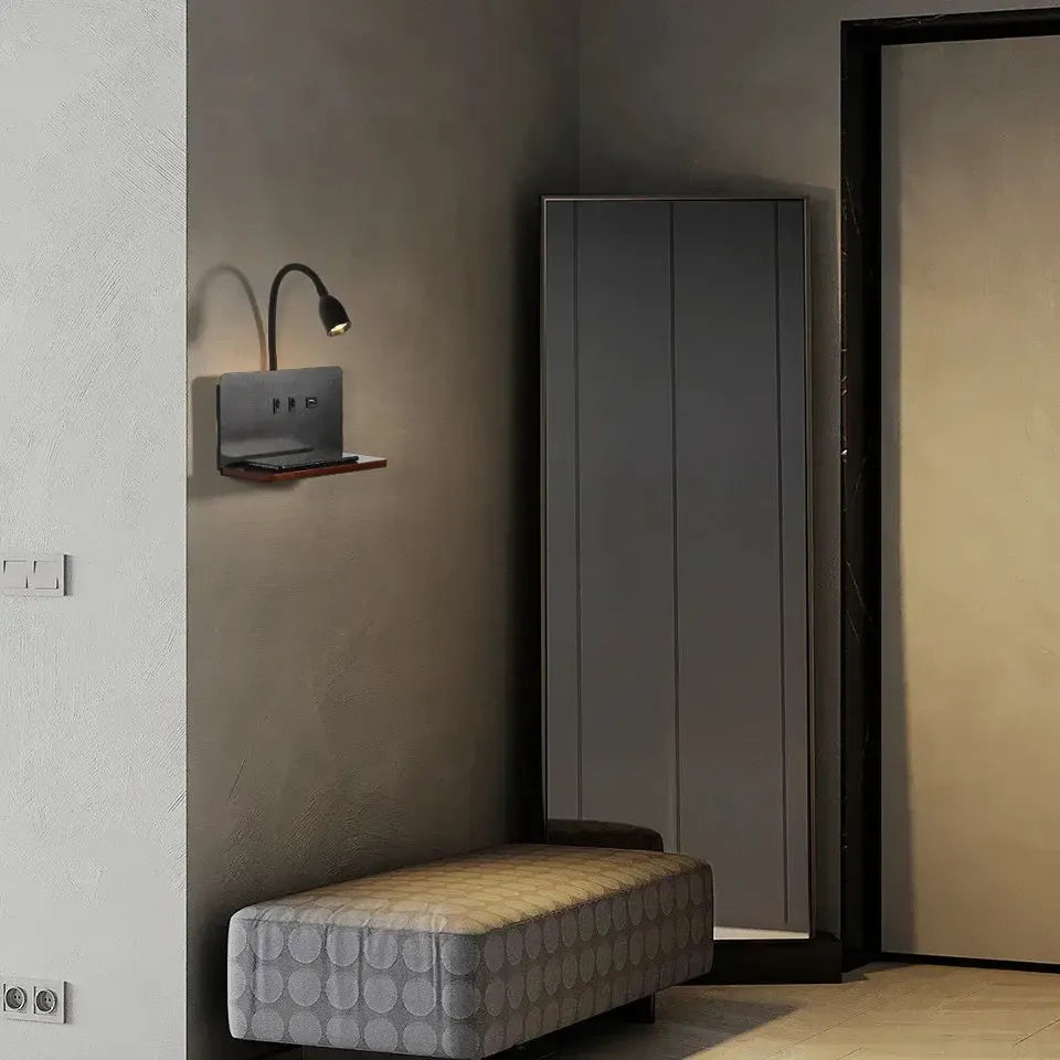 LumiCharge – Modern LED Wall Lamp with USB & Wireless Charging
