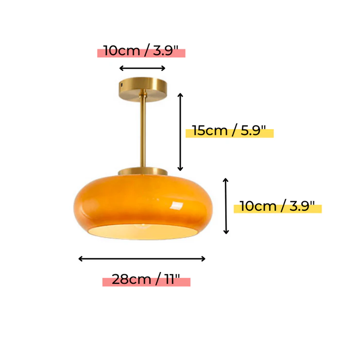 AmberDome – Vintage Semi Flush Ceiling Light with Orange Glass Dome