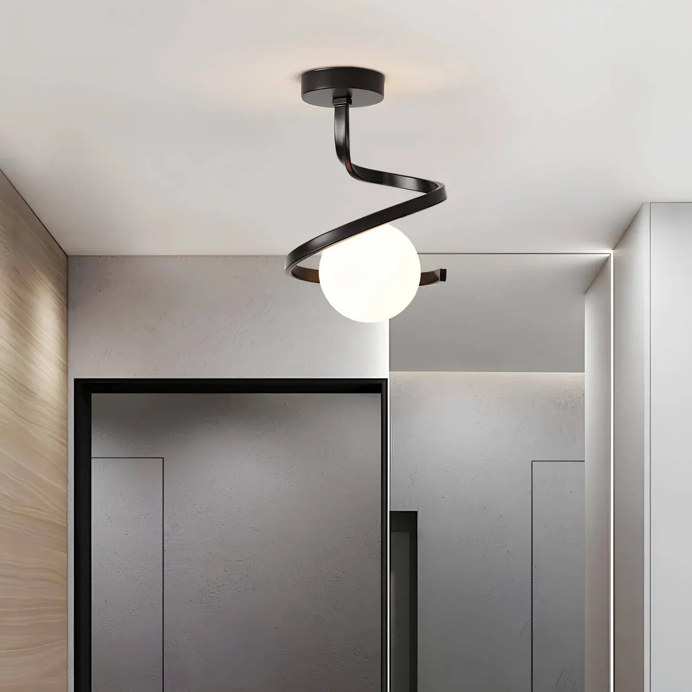 SpiraLux – Modern Spiral LED Ceiling Light with Glass Globe