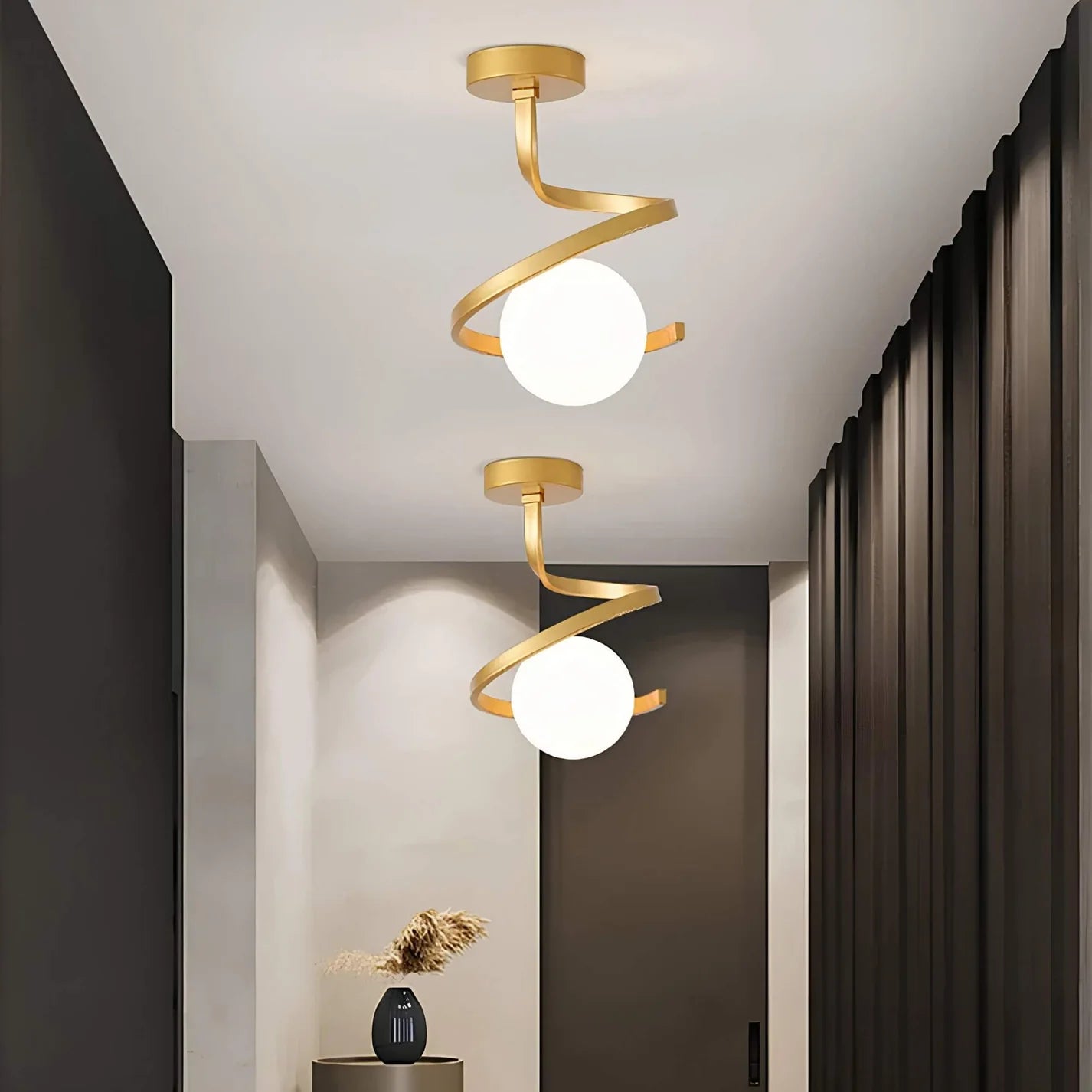 SpiraLux – Modern Spiral LED Ceiling Light with Glass Globe