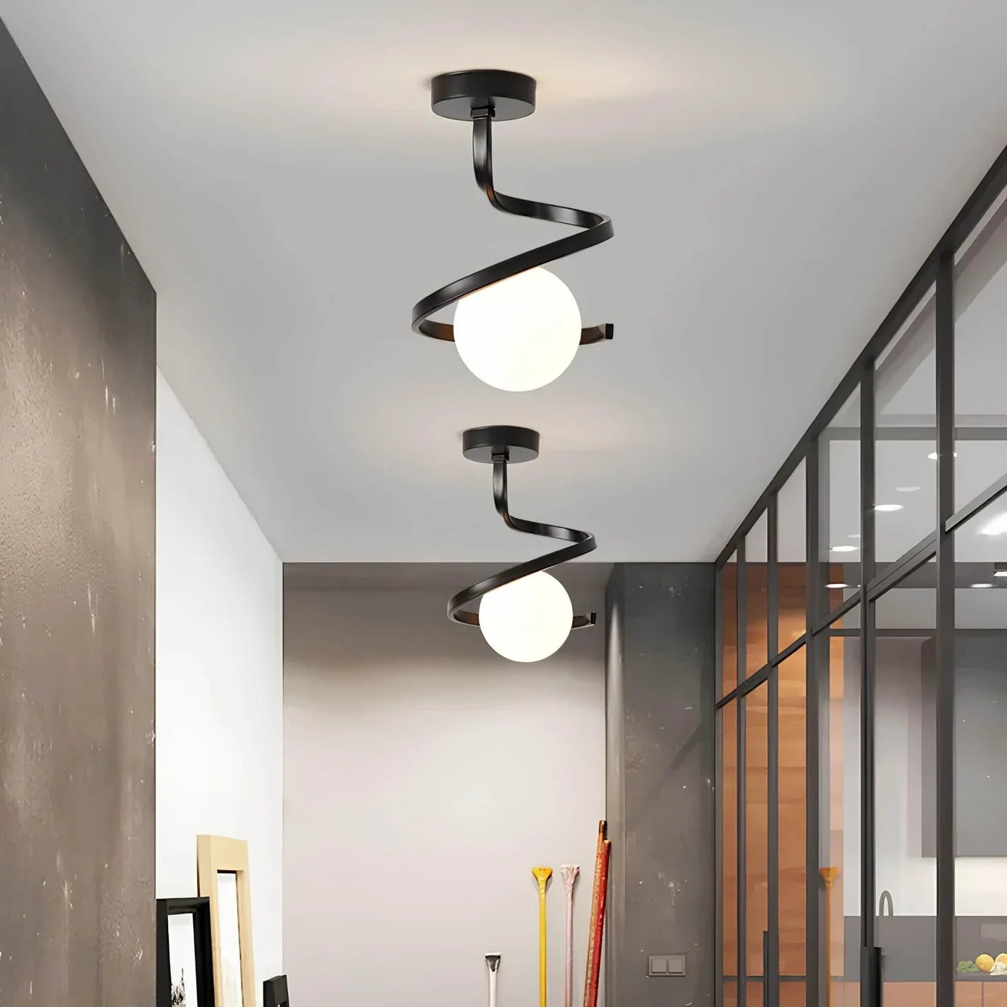 SpiraLux – Modern Spiral LED Ceiling Light with Glass Globe