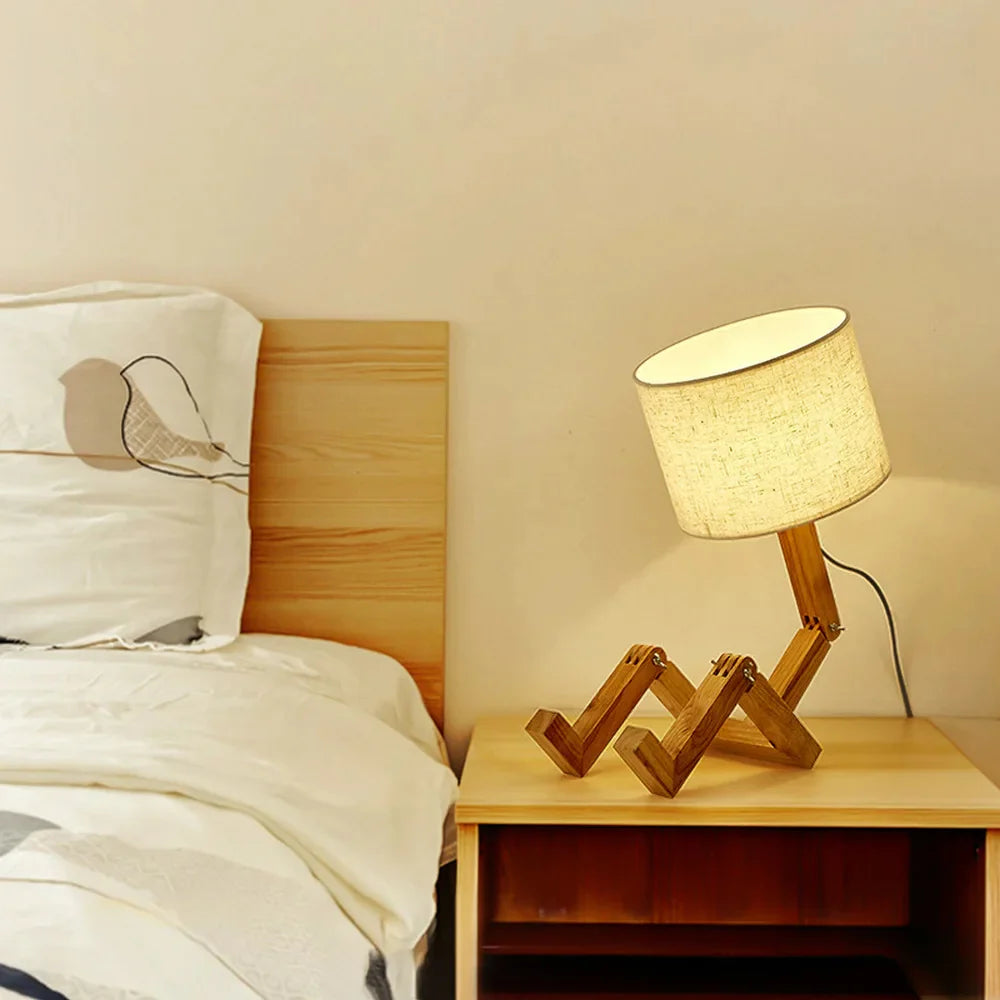 LumoLeg – Adjustable Wooden Desk Lamp with Fabric Shade