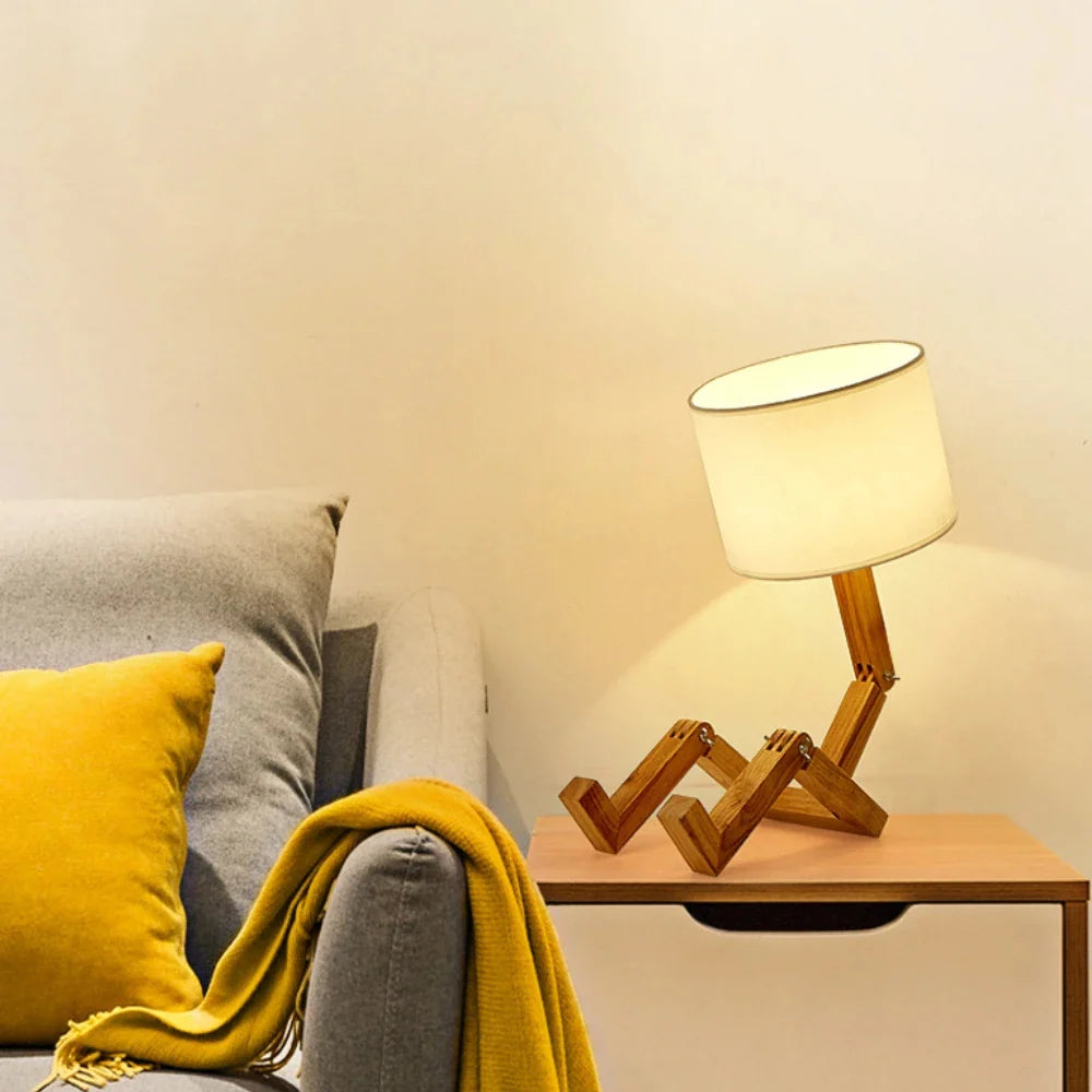 LumoLeg – Adjustable Wooden Desk Lamp with Fabric Shade