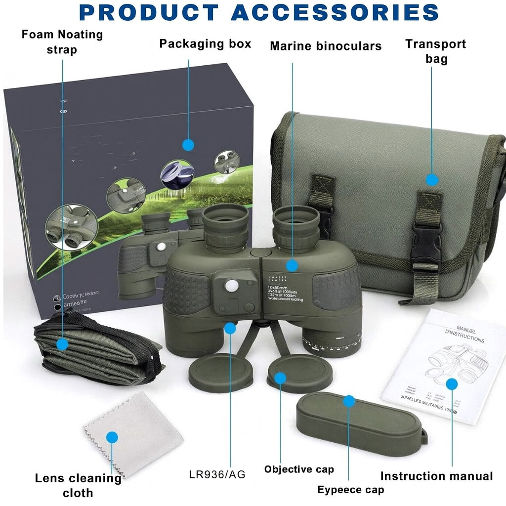 10×50 Military Marine Binoculars with Rangefinder & Compass - Bricodil BCD4721