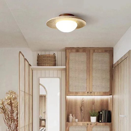 Travara – Minimalist Travertine & Wood LED Ceiling Light