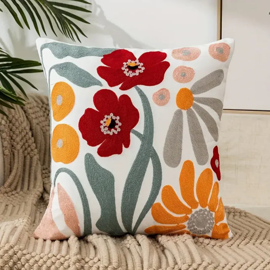 Loxi – Embroidered Floral Cushion Cover for Modern Sofa & Living Room Décor