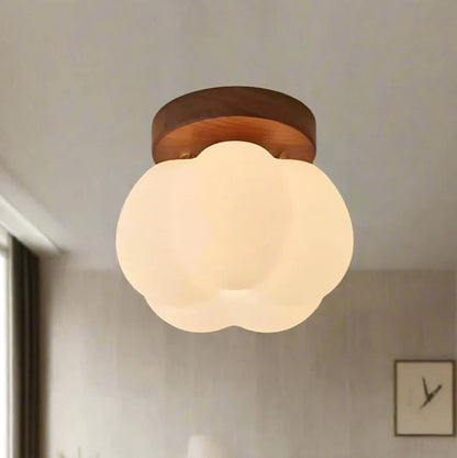 LumoPumpkin – Nordic Pumpkin Glass Ceiling Light with Wooden Base