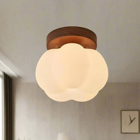 LumoPumpkin – Nordic Pumpkin Glass Ceiling Light with Wooden Base