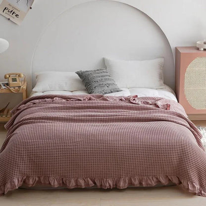 AeriWeave – Soft Waffle Cotton Blanket with Ruffled Edges