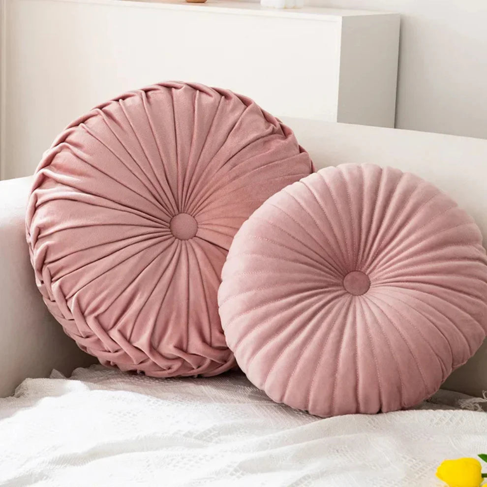 Fluvia – Round Pleated Velvet Cushion for Elegant Sofa & Bedroom Décor
