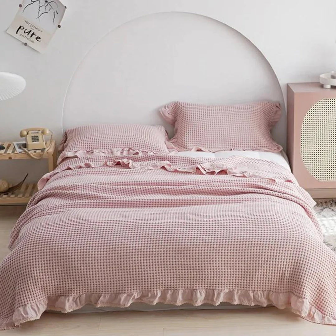 AeriWeave – Soft Waffle Cotton Blanket with Ruffled Edges