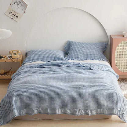 AeriWeave – Soft Waffle Cotton Blanket with Ruffled Edges