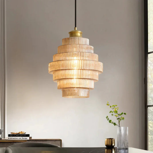 Aurivis – Retro Ribbed Glass & Brass Pendant Light