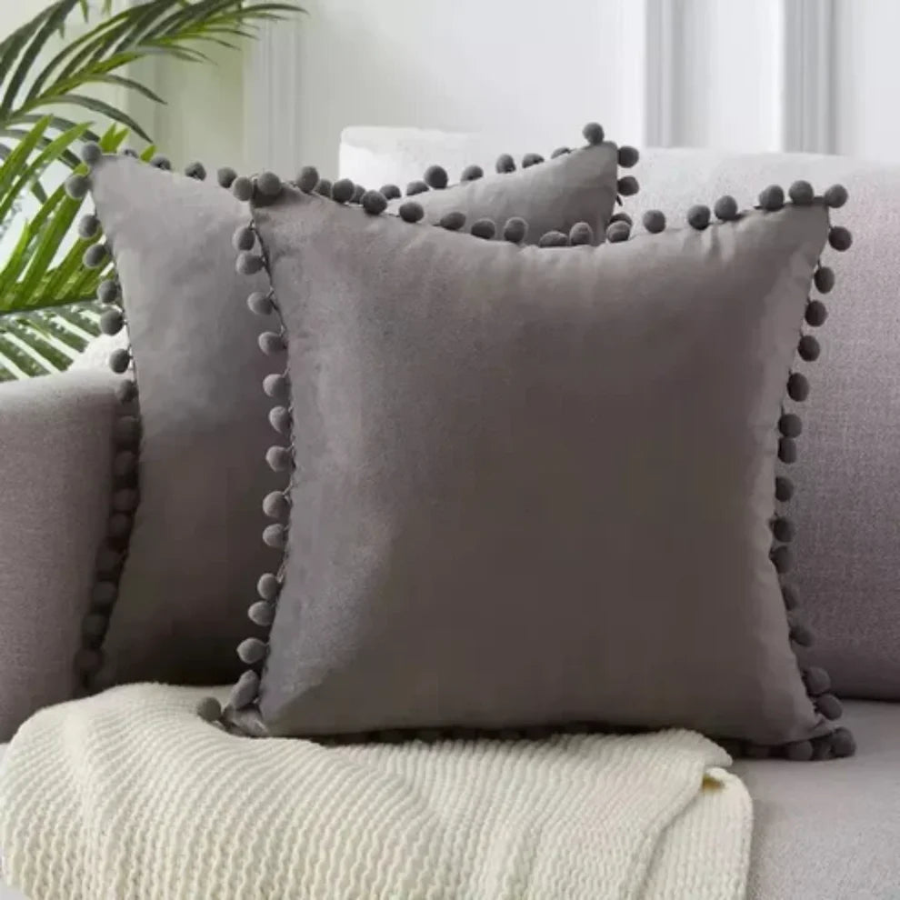 Zola – Elegant Pom-Pom Edge Cushion Cover for Modern Sofa & Living Room Décor