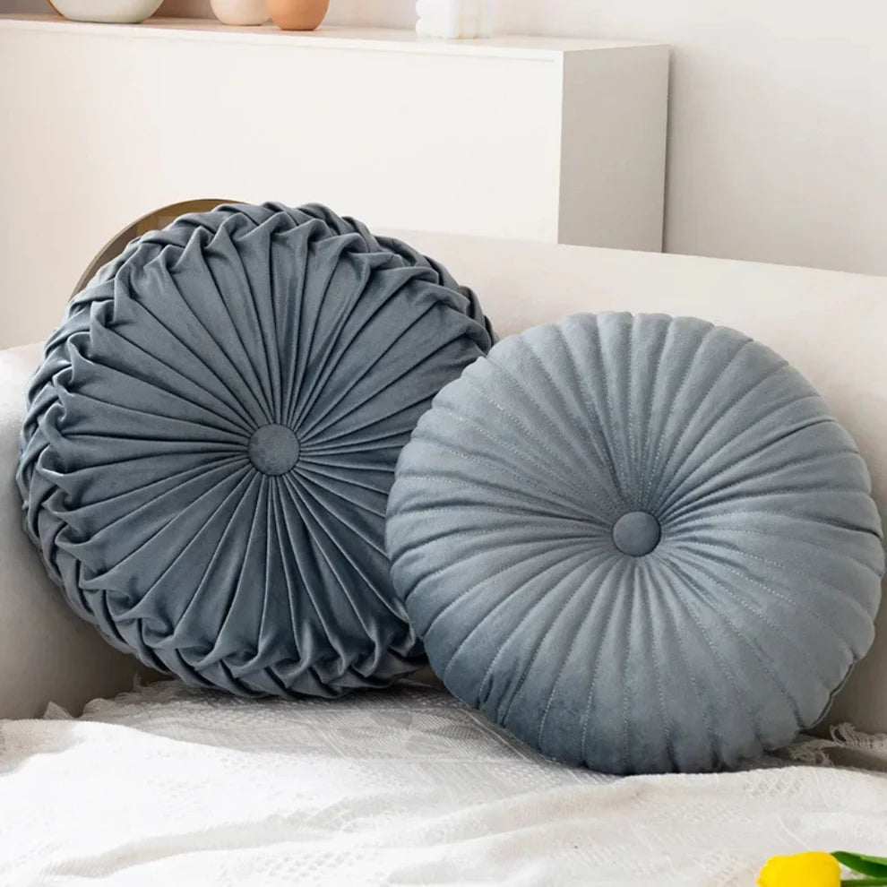 Fluvia – Round Pleated Velvet Cushion for Elegant Sofa & Bedroom Décor