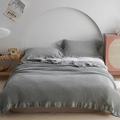 AeriWeave – Soft Waffle Cotton Blanket with Ruffled Edges