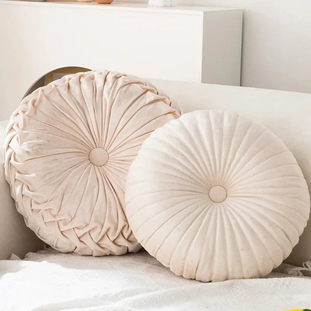 Fluvia – Round Pleated Velvet Cushion for Elegant Sofa & Bedroom Décor
