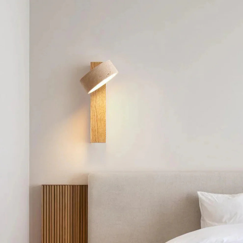 Traveloft – Wabi-Sabi Travertine & Wood LED Wall Lamp