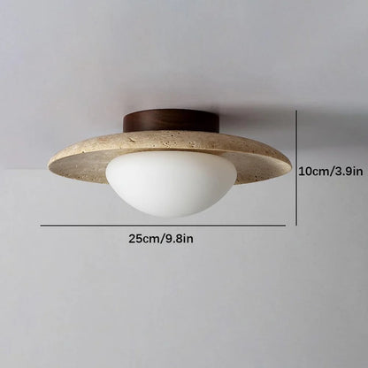 Travara – Minimalist Travertine & Wood LED Ceiling Light