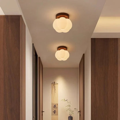 LumoPumpkin – Nordic Pumpkin Glass Ceiling Light with Wooden Base