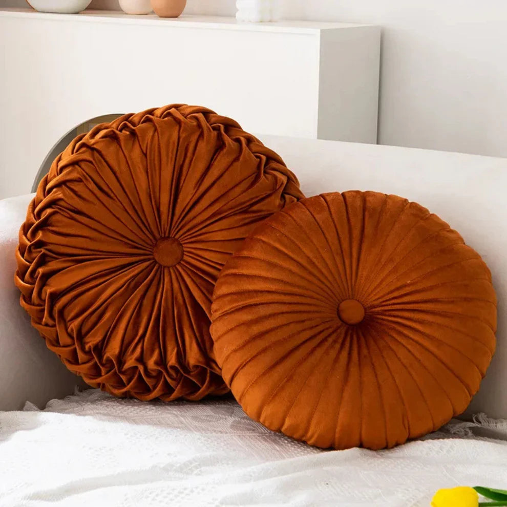 Fluvia – Round Pleated Velvet Cushion for Elegant Sofa & Bedroom Décor