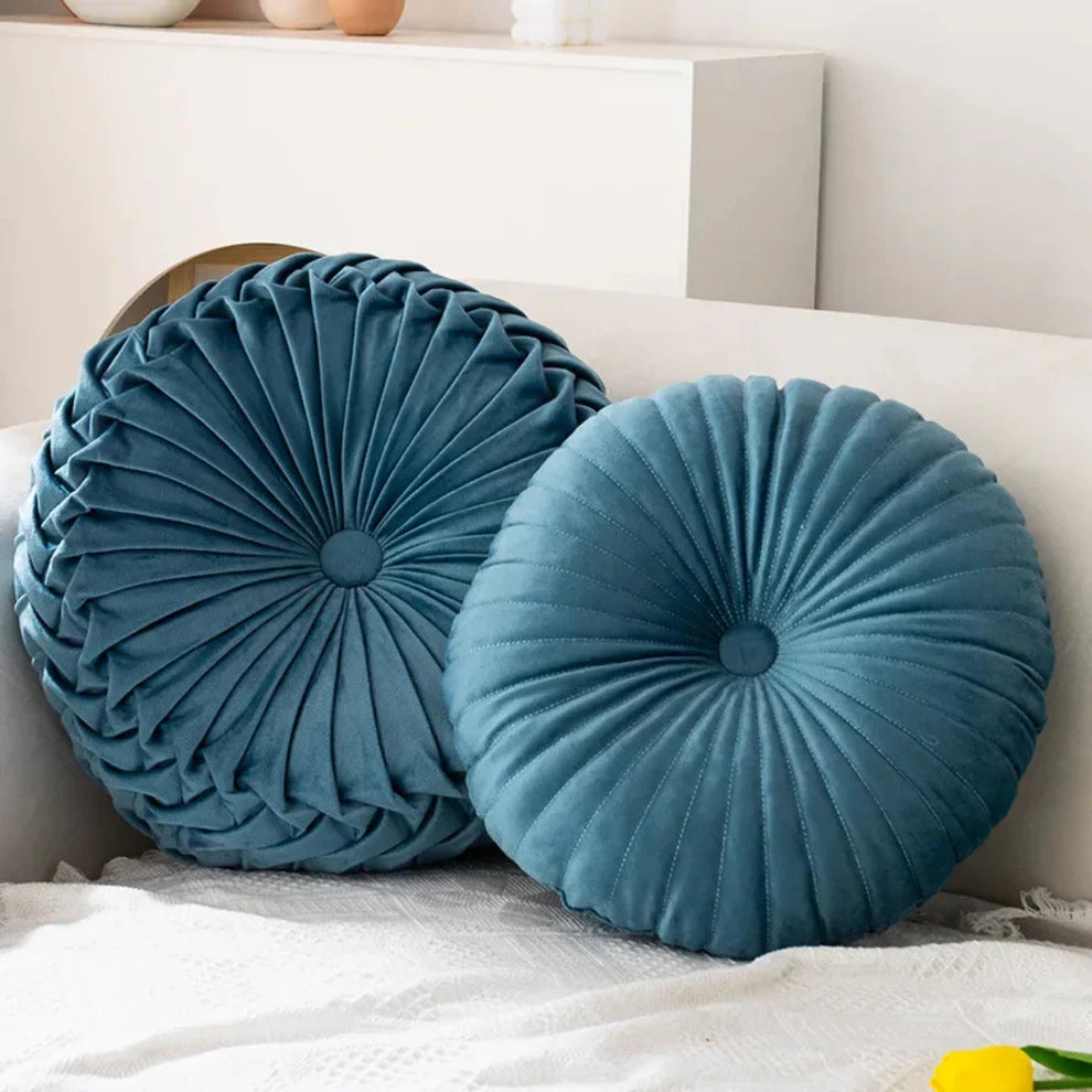 Fluvia – Round Pleated Velvet Cushion for Elegant Sofa & Bedroom Décor