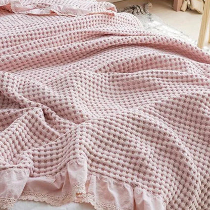 AeriWeave – Soft Waffle Cotton Blanket with Ruffled Edges