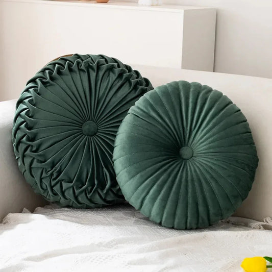 Fluvia – Round Pleated Velvet Cushion for Elegant Sofa & Bedroom Décor