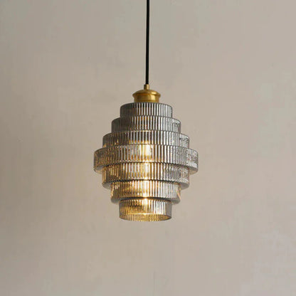 Aurivis – Retro Ribbed Glass & Brass Pendant Light