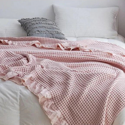 AeriWeave – Soft Waffle Cotton Blanket with Ruffled Edges