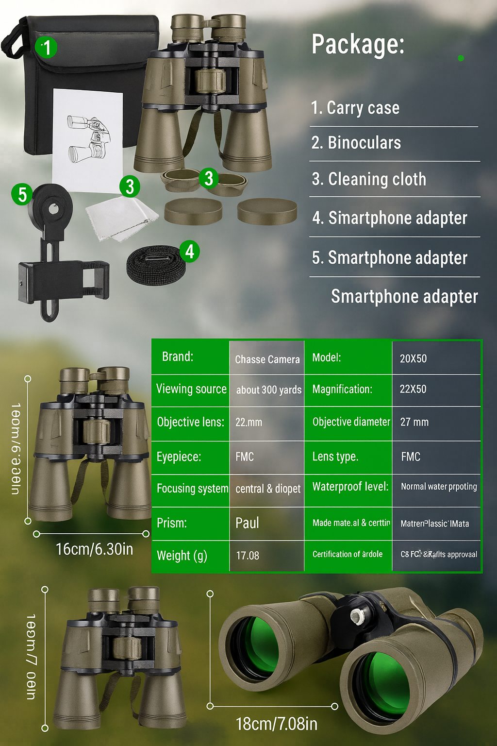 HawkSight – HD 20x50 FMC Binoculars with Low-Light Night Vision v2