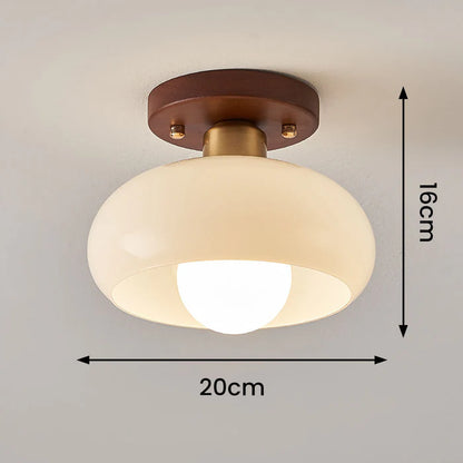 HaloDome – Retro Glass & Wood Ceiling Light