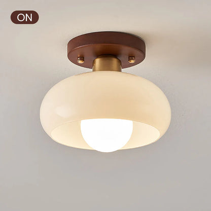 HaloDome – Retro Glass & Wood Ceiling Light