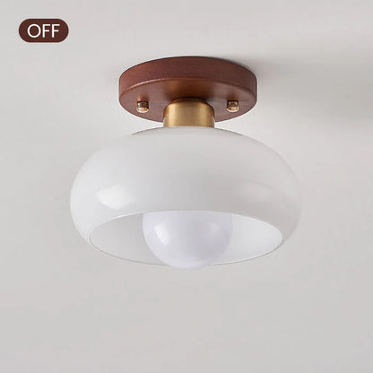 HaloDome – Retro Glass & Wood Ceiling Light
