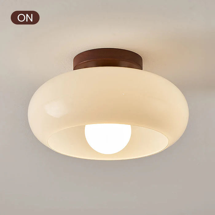 HaloDome – Retro Glass & Wood Ceiling Light