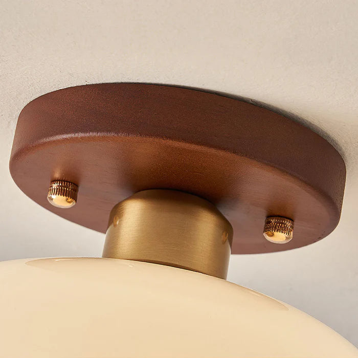 HaloDome – Retro Glass & Wood Ceiling Light