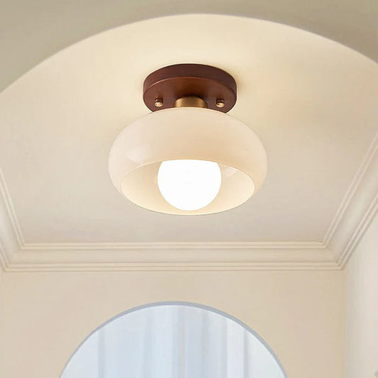 HaloDome – Retro Glass & Wood Ceiling Light
