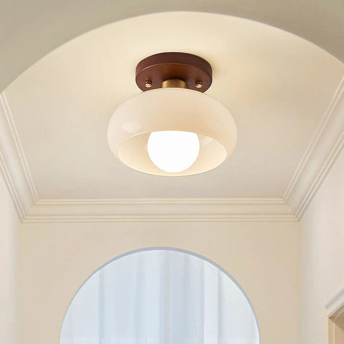 HaloDome – Retro Glass & Wood Ceiling Light