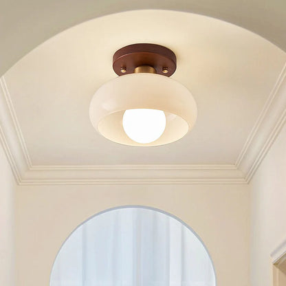 HaloDome – Retro Glass & Wood Ceiling Light
