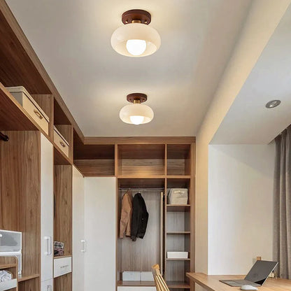 HaloDome – Retro Glass & Wood Ceiling Light