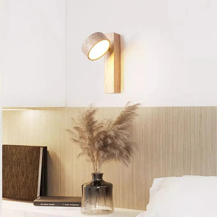 Travora – Wabi-Sabi Wall Lamp in Travertine & Wood